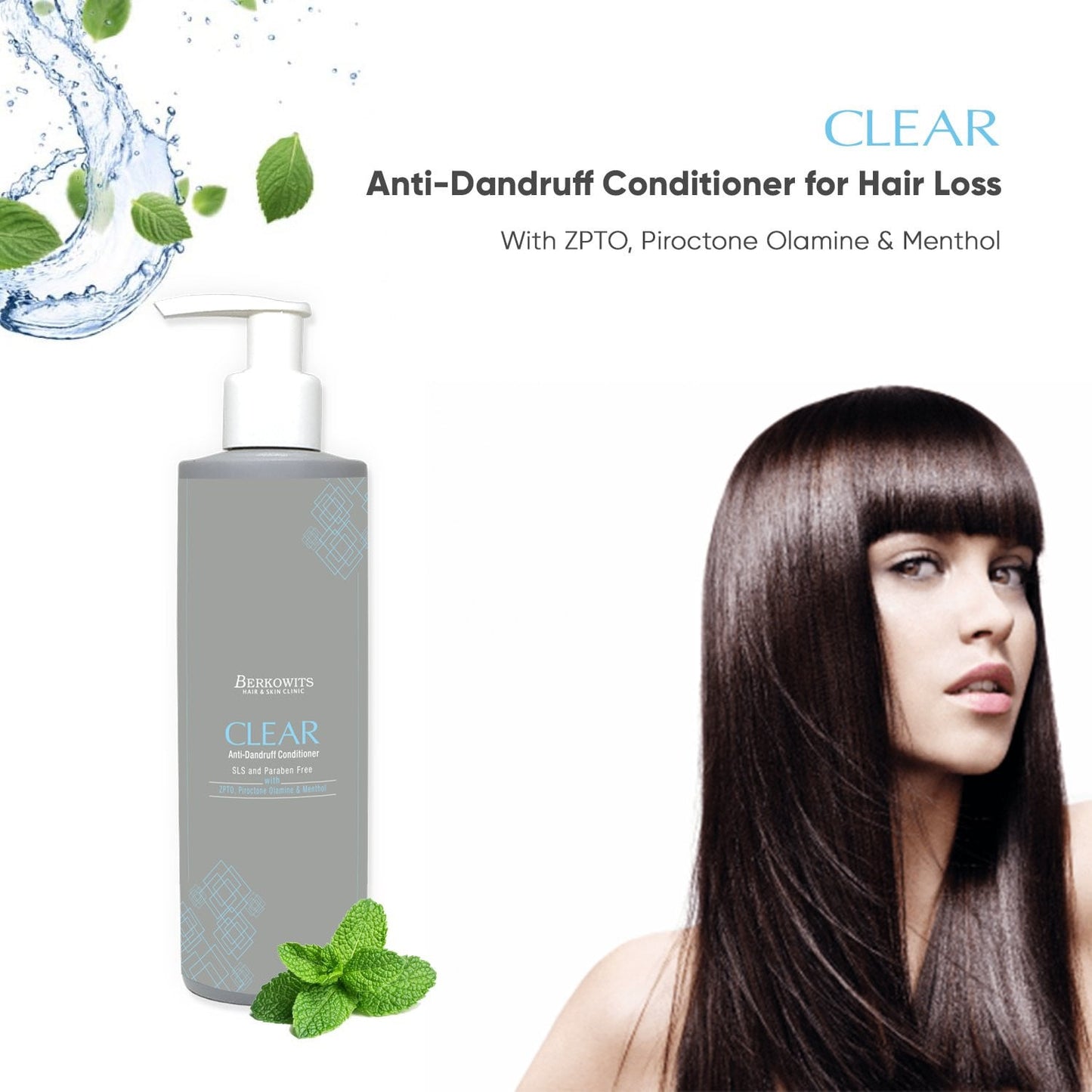 Berkowits Clear Conditioner for oily scalp and anti-dandruff with Menthol 1+1 Offer (440ml)