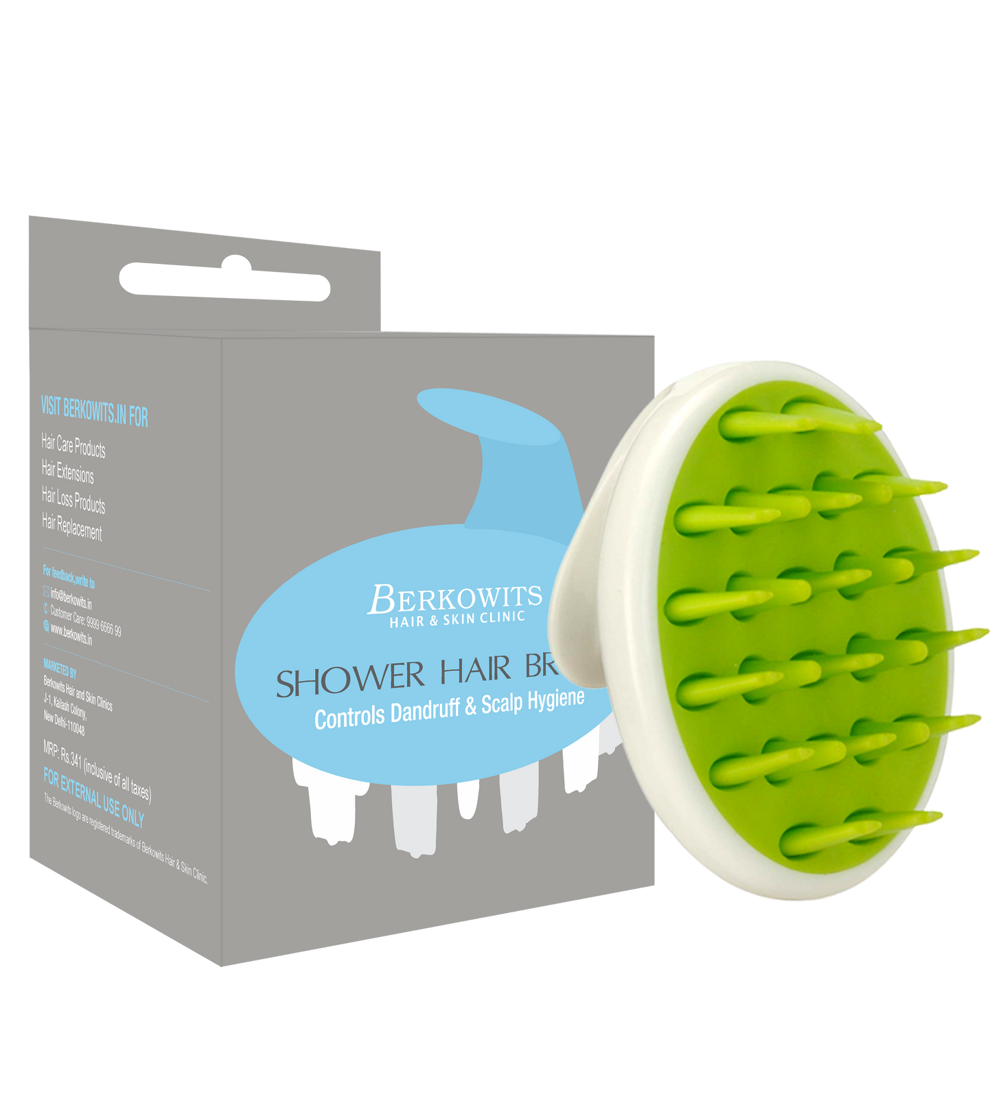 Berkowits Shower Shampoo Hair Brush, Head Massage Brush For Dandruff and Hair Loss