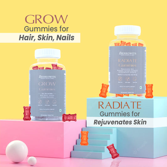 Berkowits Grow Gummies for Hair & Berkowits Radiate Gummies for Skin| A Perfect Supplements Combo For Your Hair & Skin Nutrition