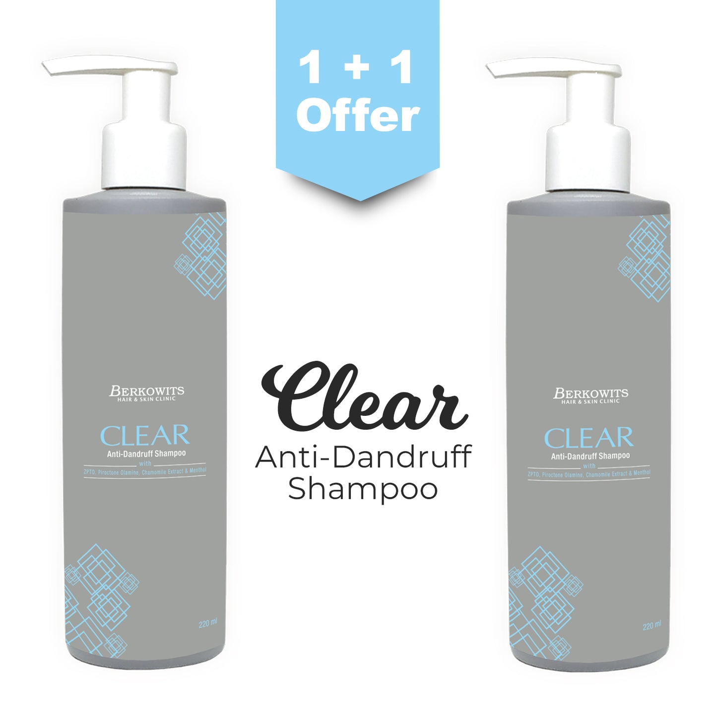 Berkowits Clear Shampoo for oily scalp and Anti Dandruff with Menthol 1+1 Offer (440ml)