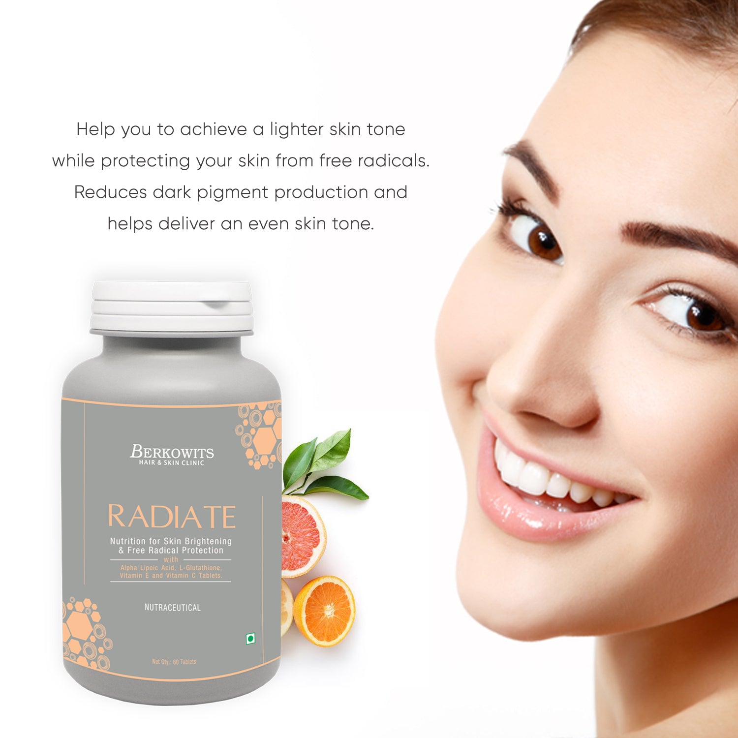 Radiate L Glutathione Tablets with Vitamin C for Enhanced