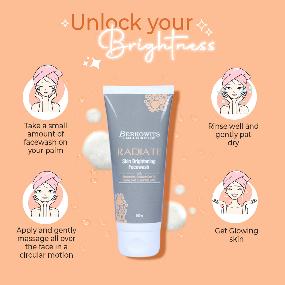 Berkowits Radiate Skin Brightening Facewash with Niacinamide and Shea Butter for Glowing and Younger Skin(100g).